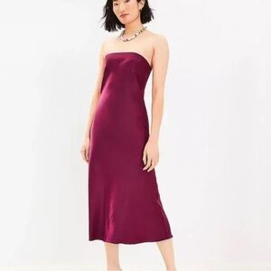 Loft burgundy strapless satin dress size 4